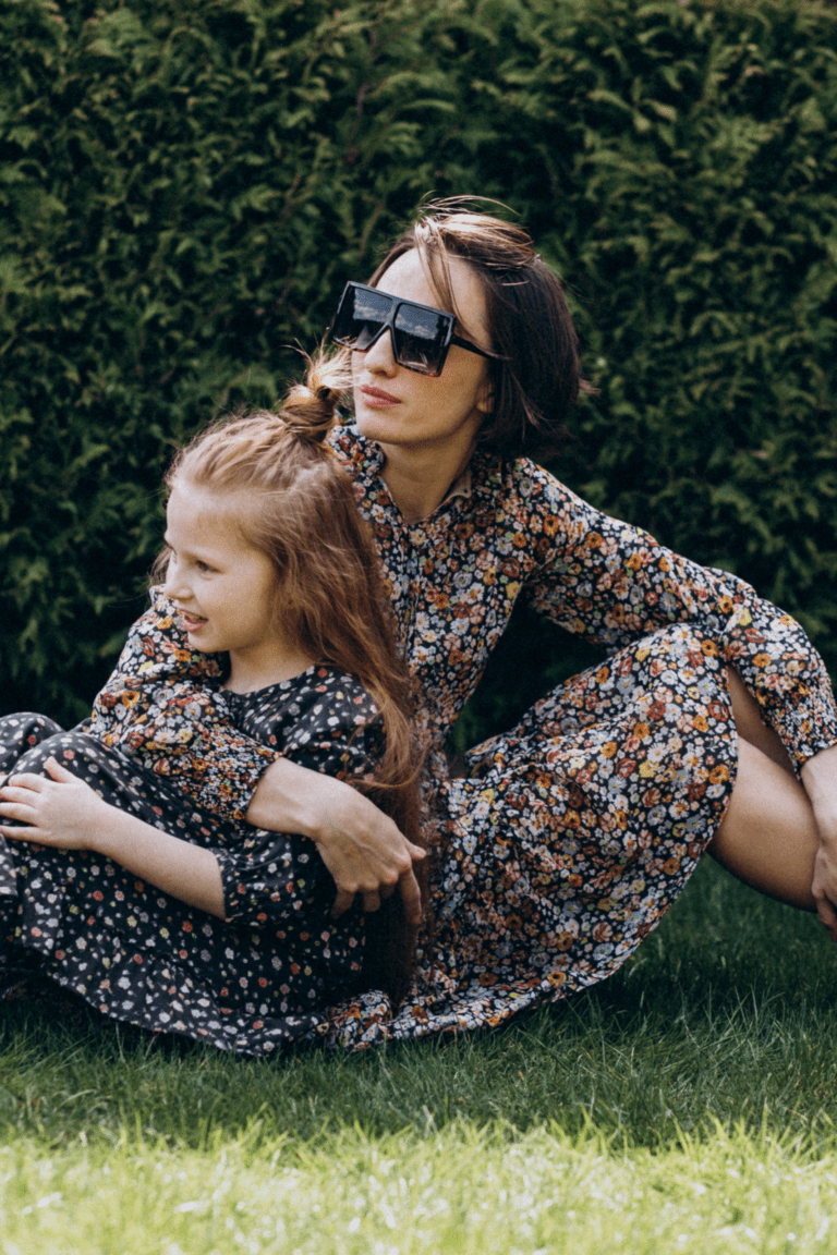 Mother and daughter in garden